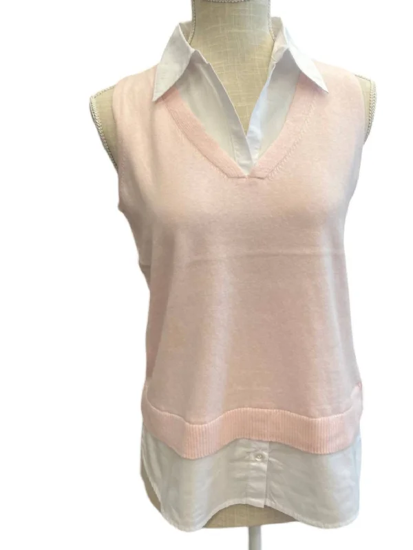 Women's Sleeveless Two-Fer Sweater In Pink Long Sweater Short Sweater Cropped Sweater Women's Sleeveless Two-Fer Sweater In Pink Long Sweater Short Sweater Cropped Sweater