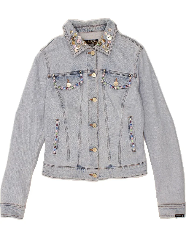 CAPPOPERA Womens Crop Denim Jacket IT 42 Medium Blue Cotton Bomber Jacket Anorak Windbreaker CAPPOPERA Womens Crop Denim Jacket IT 42 Medium Blue Cotton Bomber Jacket Anorak Windbreaker