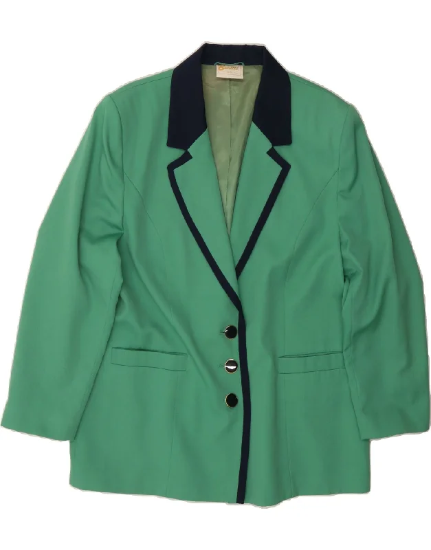 VINTAGE Womens 3 Button Blazer Jacket UK 20 2XL Green Polyester Lace Jacket Ribbed Jacket Sequined Jacket VINTAGE Womens 3 Button Blazer Jacket UK 20 2XL Green Polyester Lace Jacket Ribbed Jacket Sequined Jacket