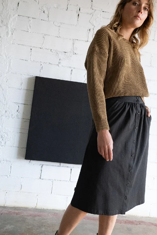Galia midi skirt with pockets eclipse black denim skirt casual