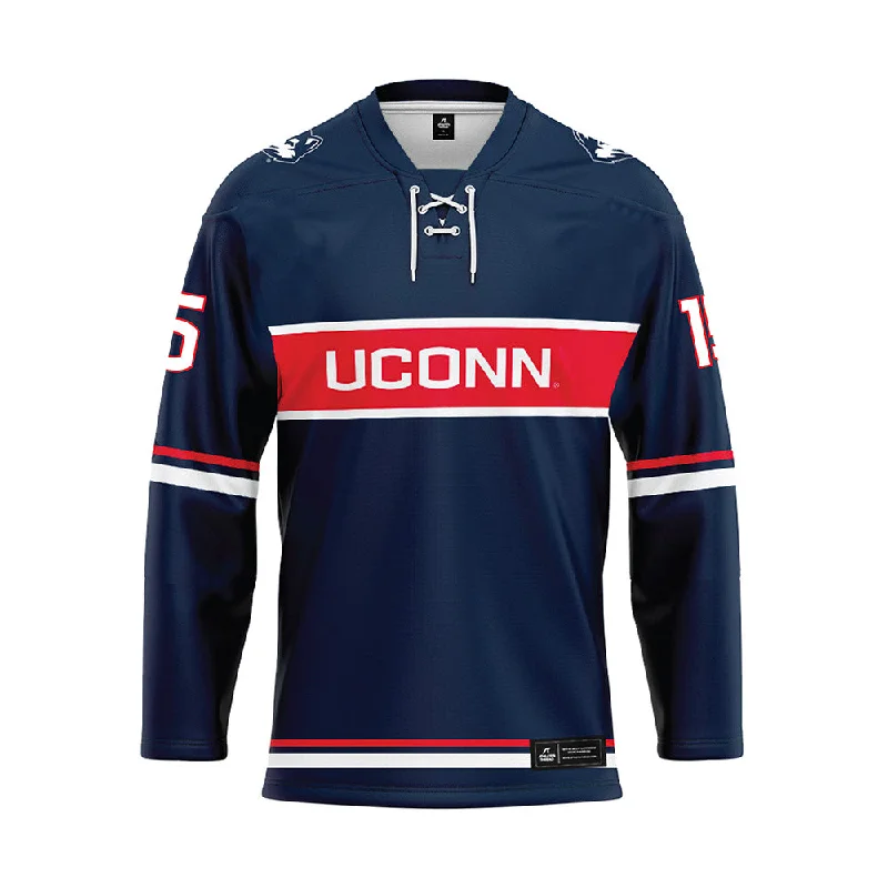UConn - NCAA Women's Ice Hockey : Meghane Duchesne Chalifoux - Navy Hockey Jersey Handmade Jersey Tee UConn - NCAA Women's Ice Hockey : Meghane Duchesne Chalifoux - Navy Hockey Jersey Handmade Jersey Tee
