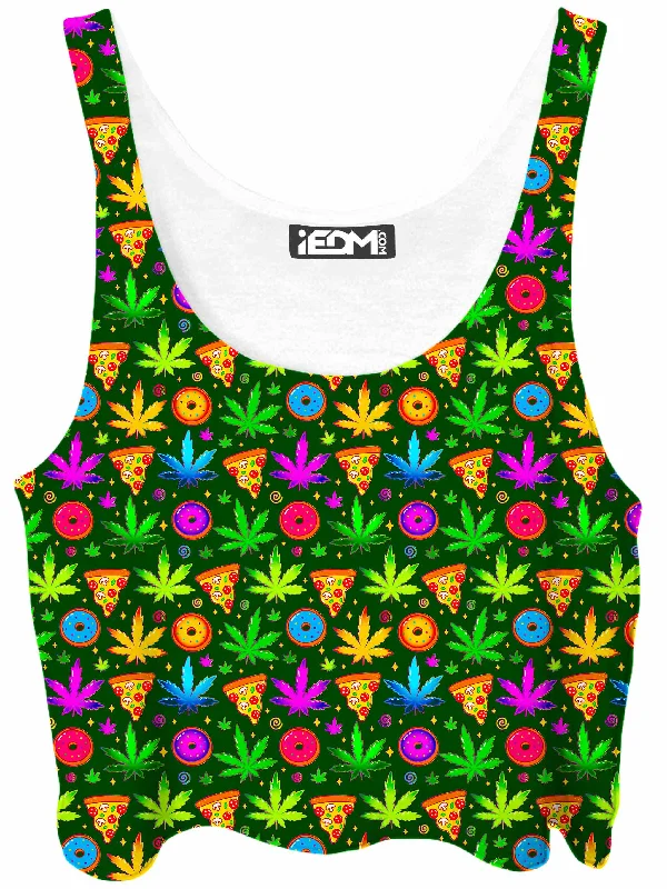 Ganja Motif Crop Top Solid Print Embellished