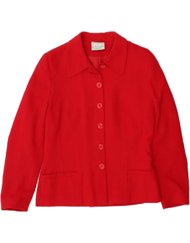 VINTAGE Womens 6 Button Blazer Jacket UK 12 Medium Red Polyester Knit Fabric Woven Fabric Fleece Fabric VINTAGE Womens 6 Button Blazer Jacket UK 12 Medium Red Polyester Knit Fabric Woven Fabric Fleece Fabric