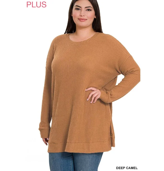 Long Sleeve  Thermal Waffle  Sweater Lace Blend Ribbed Blend Corduroy Blend