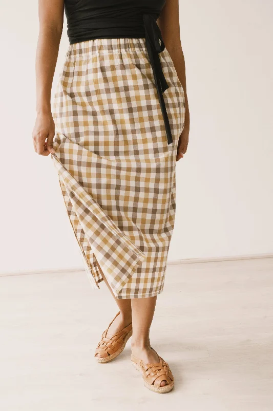 Halia midi skirt vichy print linen skirt relaxed