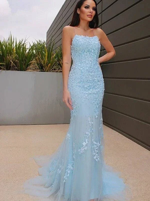 Trumpet/Mermaid Halter Sleeveless Lace Tulle Sweep/Brush Train Dresses Casual Short Summer