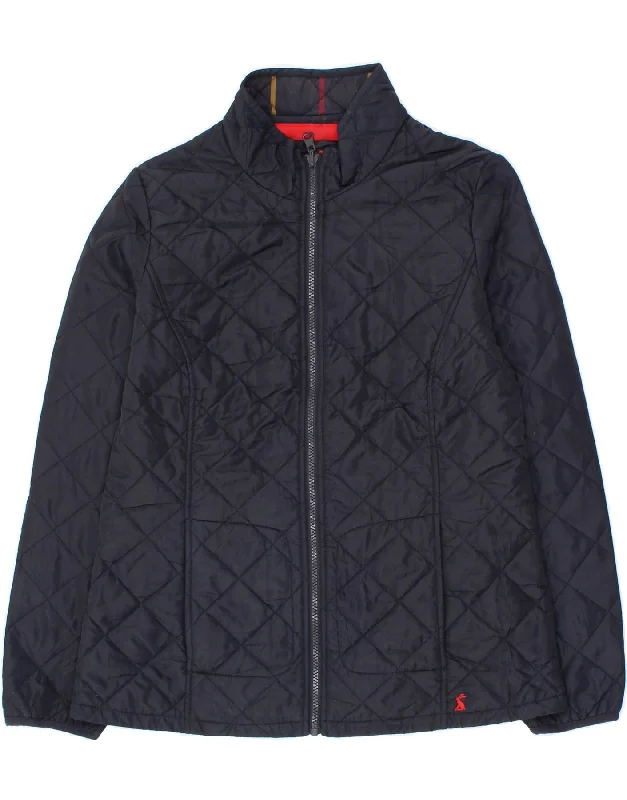 JOULES Womens Quilted Jacket UK 10 Small  Navy Blue Polyester Mesh Jacket Canvas Jacket Denim Jacket