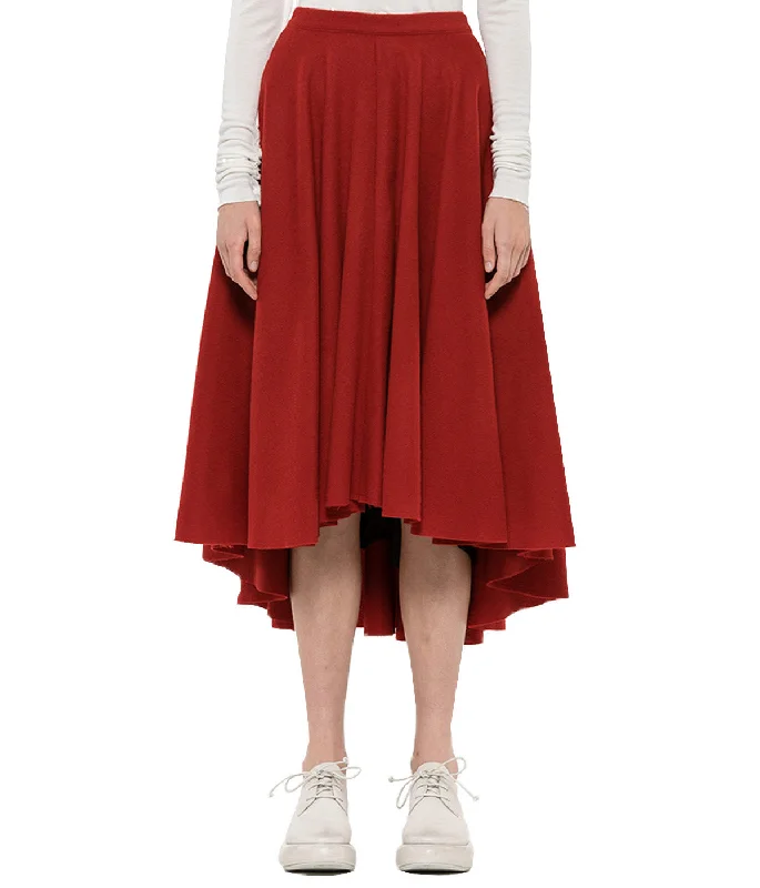 Red Flared Skirt elastic waist skirt