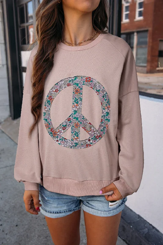 Goat Floral Peace Symbol Drop Shoulder Sweatshirt Hoodie with Contrast Stitching Detailed Premium