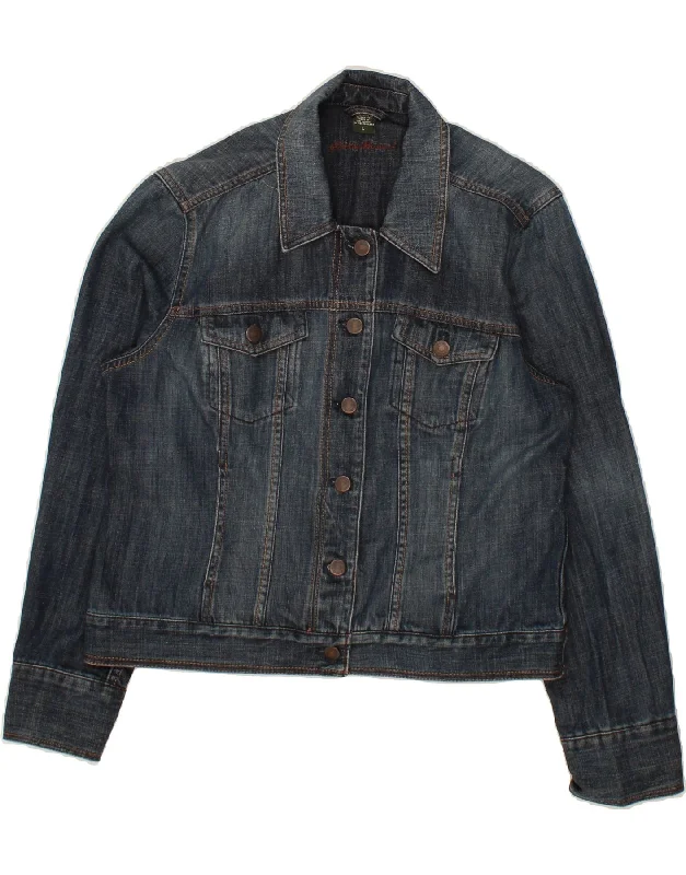 EDDIE BAUER Womens Denim Jacket UK 16 Large Navy Blue Cotton One-Shoulder Jacket Off-the-Shoulder Jacket Asymmetrical Jacket