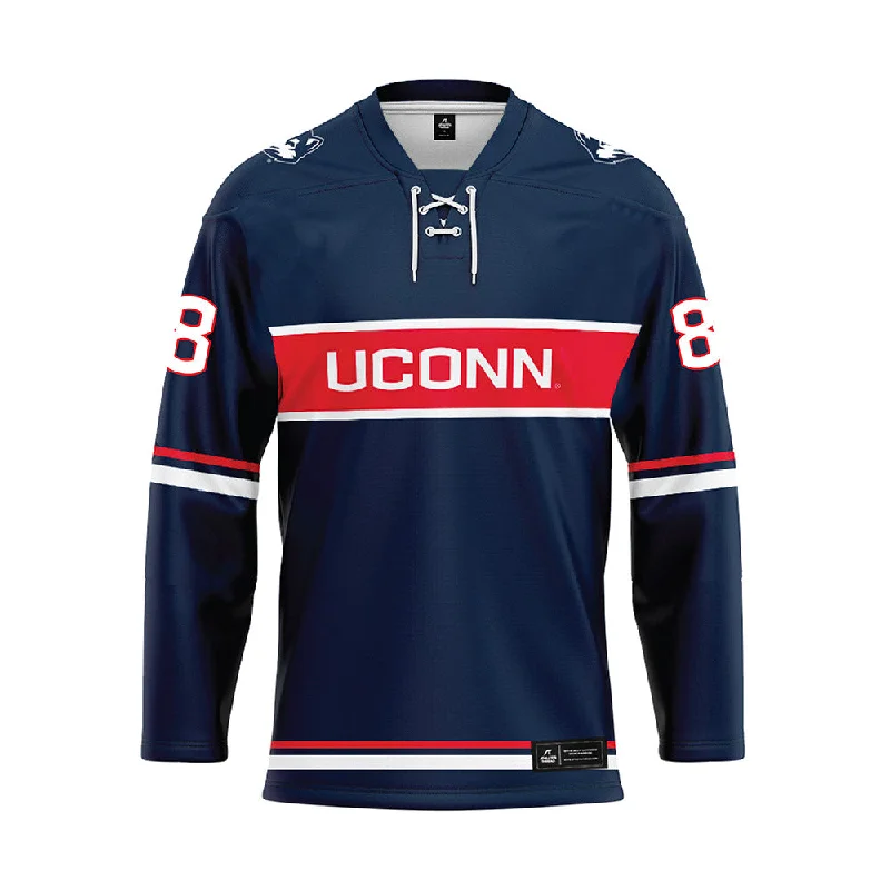 UConn - NCAA Women's Ice Hockey : Tia Chan - Navy Hockey Jersey Chic Jersey Tee