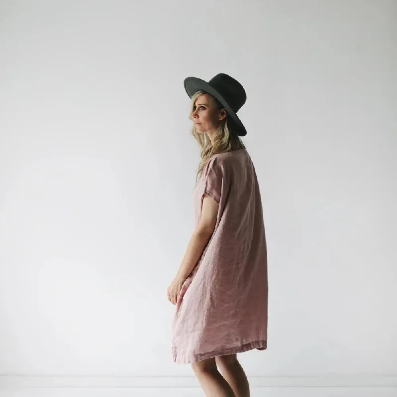 Short Square linen dress pink by Seaside Tones Pencil Office Professional