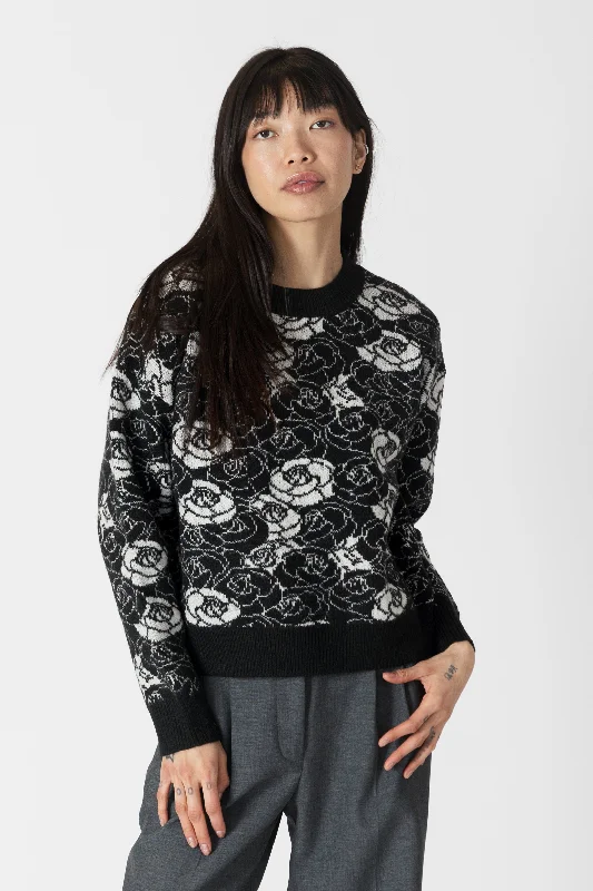 JORDYN ROSE PRINT CREW NECK SWEATER Cotton Fabric Linen Fabric Terry Fabric
