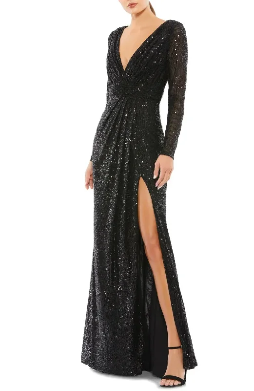 Elegant V-neck sequin long sleeved and floor length front slit evening dress Tunics Custom made Elegant V-neck sequin long sleeved and floor length front slit evening dress Tunics Custom made