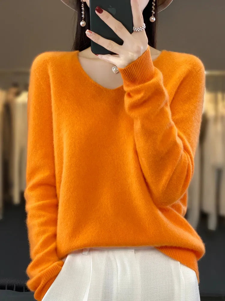 100% Merino Wool Women Sweater V-Neck Long Sleeve Basic Jumper Spring Autumn Winter Clothing Knitwear Tops Lightweight Heavyweight Midweight 100% Merino Wool Women Sweater V-Neck Long Sleeve Basic Jumper Spring Autumn Winter Clothing Knitwear Tops Lightweight Heavyweight Midweight