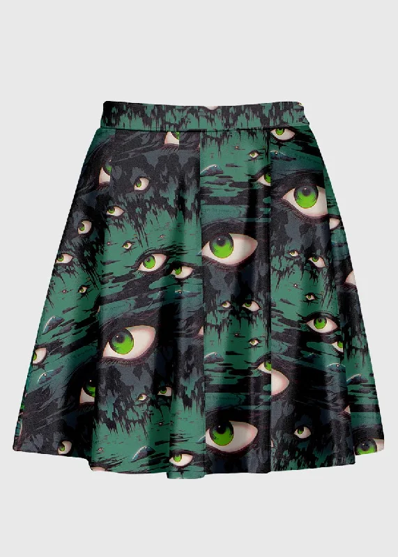 Weirdcore Surreal Green Eye Alt Skirt relaxed fit skirt