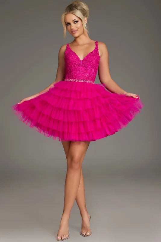 Jovani -37002 Lace Bodice Tulle A-Line Dress Tunics Satin smooth