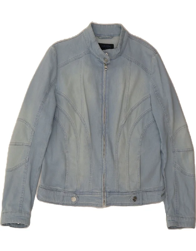 ESCADA Womens Denim Jacket IT 42 Medium Blue Cotton Notch Collar Jacket Peter Pan Collar Jacket Cowl Neck Jacket ESCADA Womens Denim Jacket IT 42 Medium Blue Cotton Notch Collar Jacket Peter Pan Collar Jacket Cowl Neck Jacket