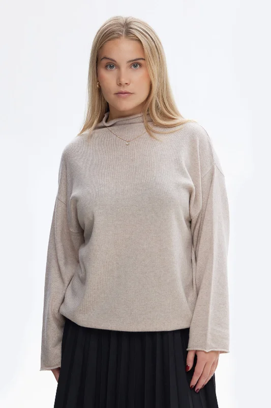 Piironki Helsinki Emma Cashmere Sweater Beige Solid Color Striped Floral Print