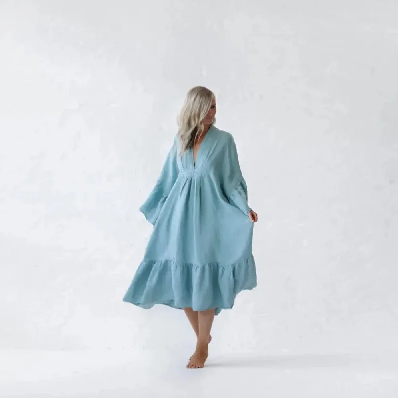 Sea Blue Linen Dress by Seaside Tones Tunics Office stylish