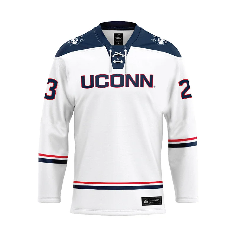 UConn - NCAA Women's Ice Hockey : Brianna Ware - White Hockey Jersey Hemp Jersey Tee UConn - NCAA Women's Ice Hockey : Brianna Ware - White Hockey Jersey Hemp Jersey Tee