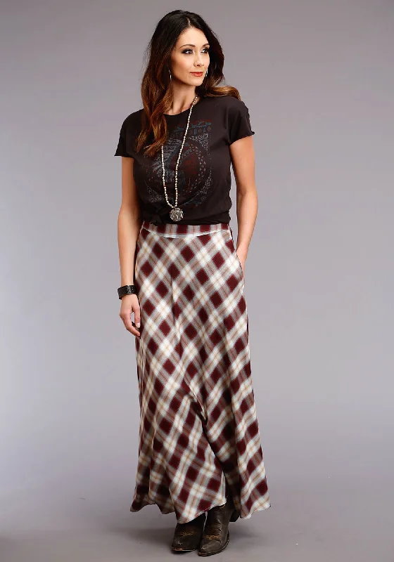 Stetson Womens Brown Rayon/Nylon Harvest Plaid Long Skirt leather skirt sleek