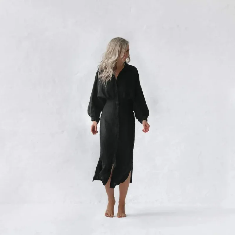 Linen Dress Nea Black by Seaside Tones Tunics Sophisticated sleek