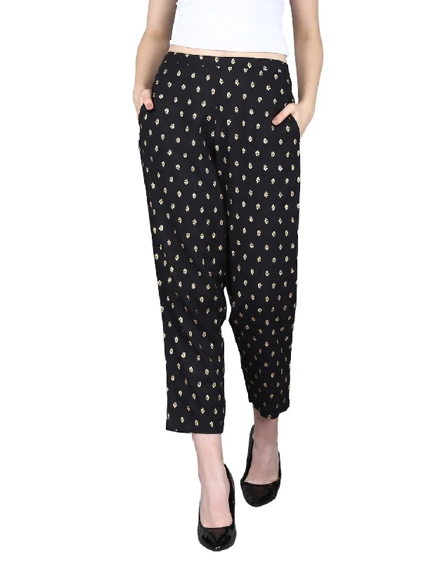 Women's Rayon Printed Regular Fit Trouser Pants - Maaesa Trousers Spring Floral