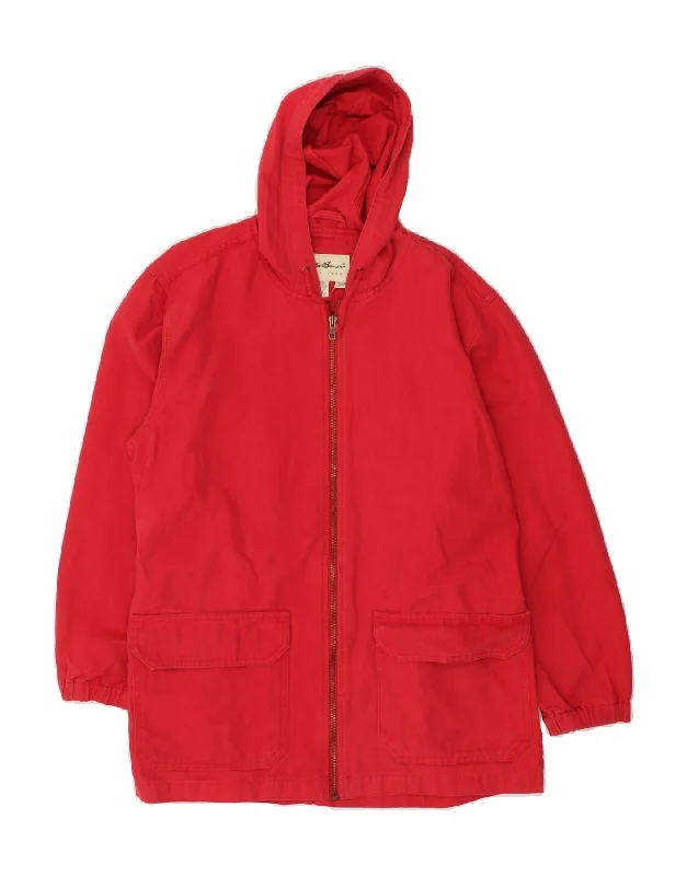 EDDIE BAUER Womens Hooded Windbreaker Jacket UK 10 Small Red Cotton Chenille Fabric Brocade Fabric Lace Fabric