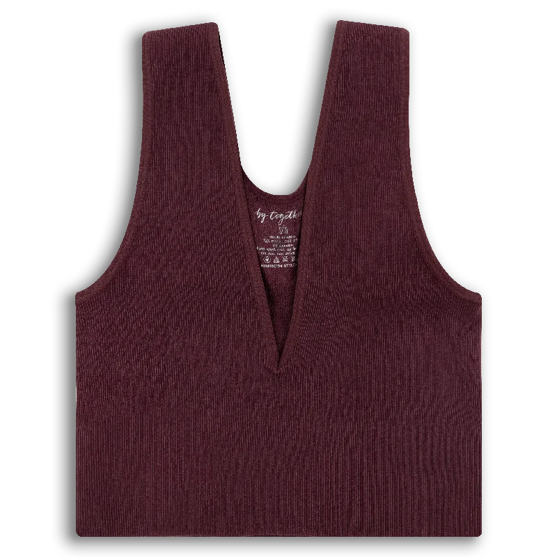 V-Shaped Neckline Plunge Maroon Crop Top Zippered Front Buttoned Front Snap Front