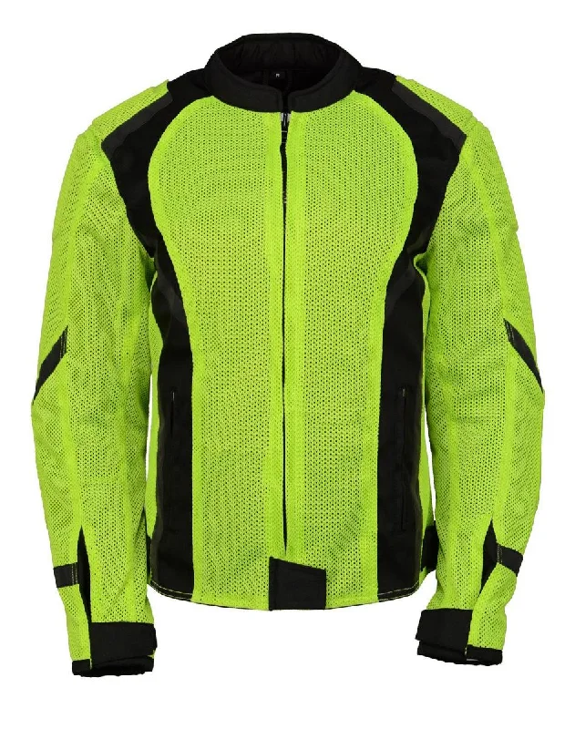 M Boss Motorcycle Apparel BOS22705 Wome'ns Hi-Vis Green Motorcycle Mesh Racer Jacket with Open Neck Rayon Jacket Velvet Jacket Corduroy Jacket