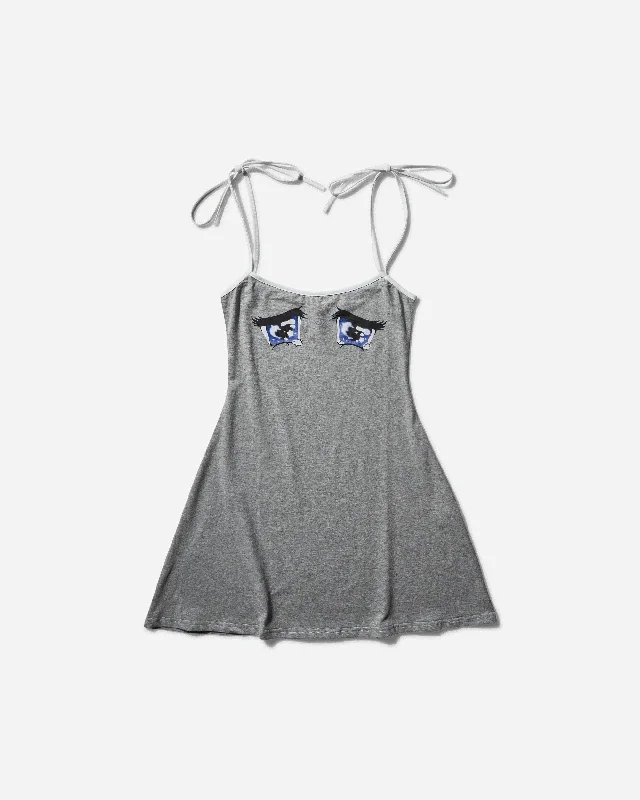 Women's "No Cry" Crying Eyes Printed Camisole Dress Grey Turtleneck Neckline Stylish