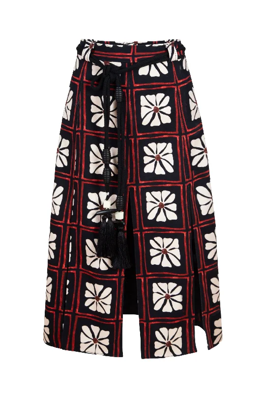 MATHIAS LEAF PATTERNED MIDI SKIRT WITH SLITS casual skirt length