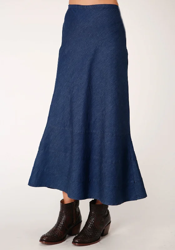 Roper Womens Indigo Blue 100% Cotton Bias Cut Midi Skirt spandex blend skirt