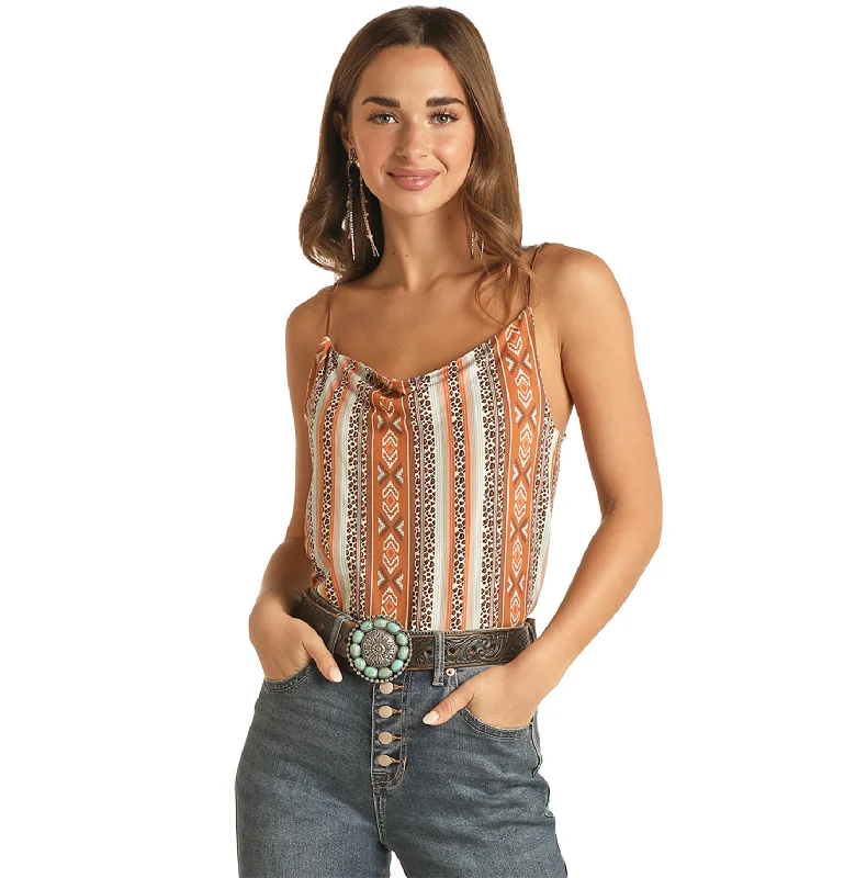 Rock & Roll® Ladies Aztec Stripe Print Taupe Tank Top RRWT20RZOL rhinestone tank top