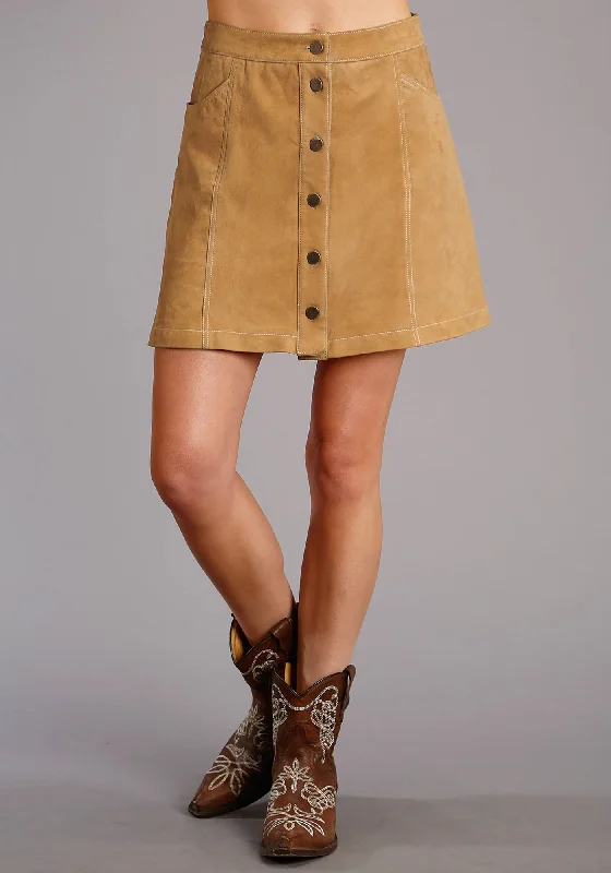 Stetson Womens Saddle Brown Lamb Leather Suede Skirt linen skirt relaxed