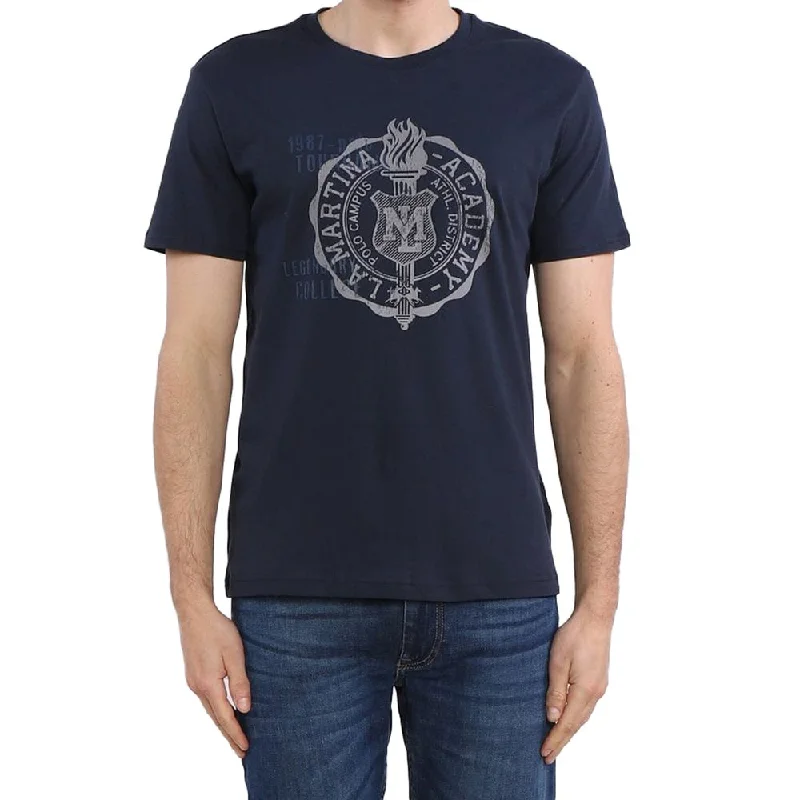 Crew Neck Graphic Jersey Tee - Refined Blue Cotton Summer Jersey Tee