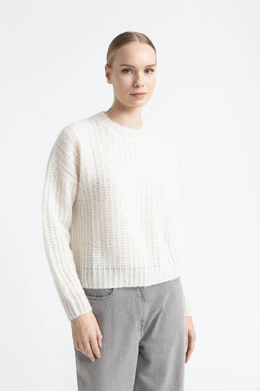 Alpaca and lurex crewneck sweater Toggled Drawstring Belted