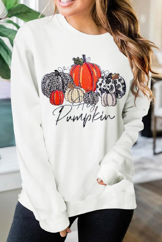 Beige Rhinestone Pumpkin Graphic Crewneck Thanksgiving Sweatshirt Hoodie with Mesh Breathable Sporty Beige Rhinestone Pumpkin Graphic Crewneck Thanksgiving Sweatshirt Hoodie with Mesh Breathable Sporty