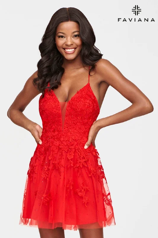 Short Corset Back Baby Doll Lace Dress | S10709 Cowl Neckline Elegant