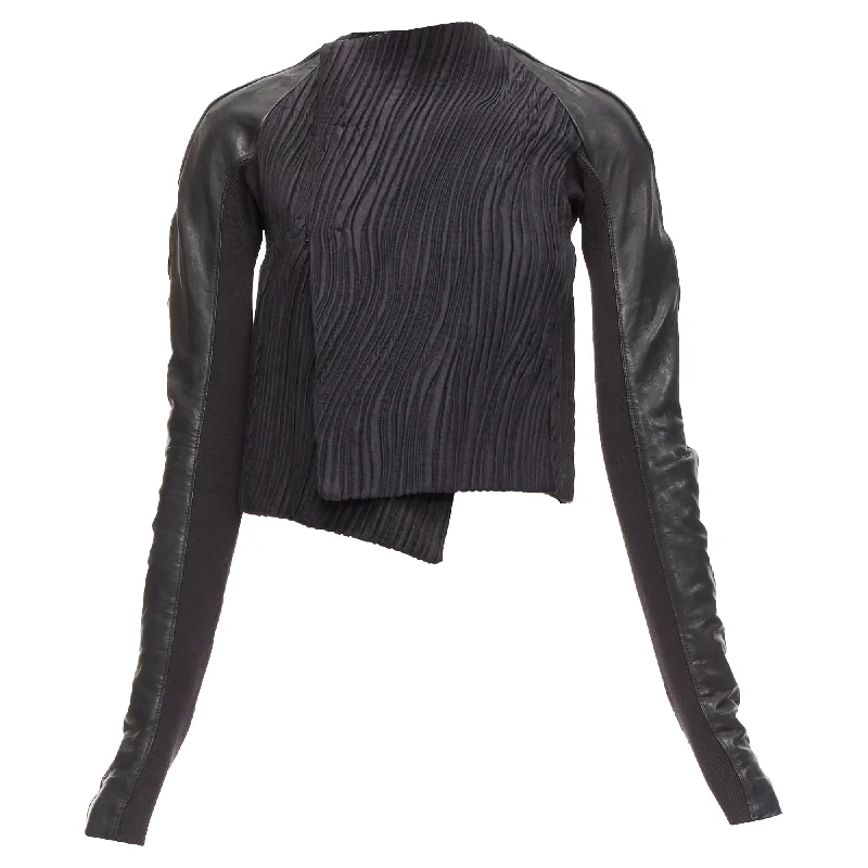 Rick Owens leather sleeves textu quilted silk wrap jacket Zippered Jacket Buttoned Jacket Snapped Jacket Rick Owens leather sleeves textu quilted silk wrap jacket Zippered Jacket Buttoned Jacket Snapped Jacket