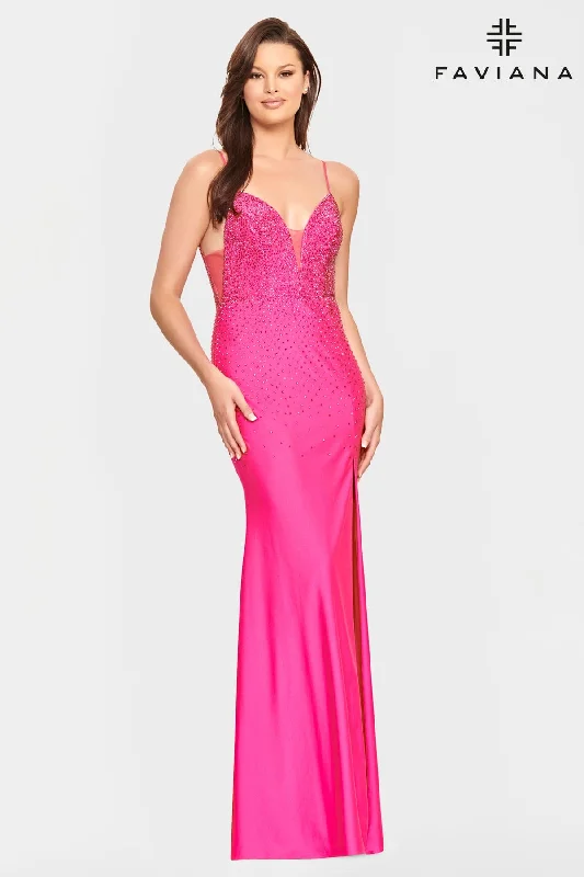 Tight Long Beaded Prom Dress With Deep V Neck And Mesh Side Panels Tunics Floral girly