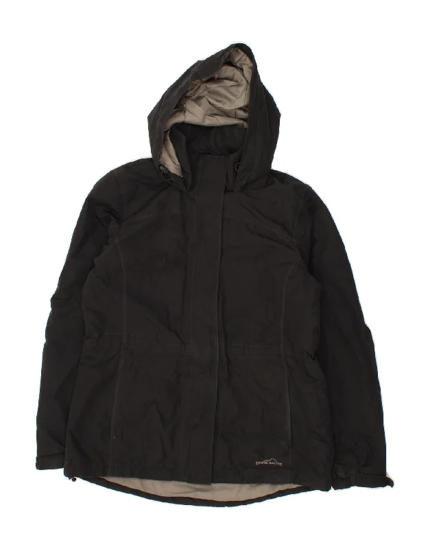 EDDIE BAUER Womens Hooded Windbreaker Jacket UK 10 Small Black Polyester Print Jacket Jacquard Jacket Patchwork Jacket