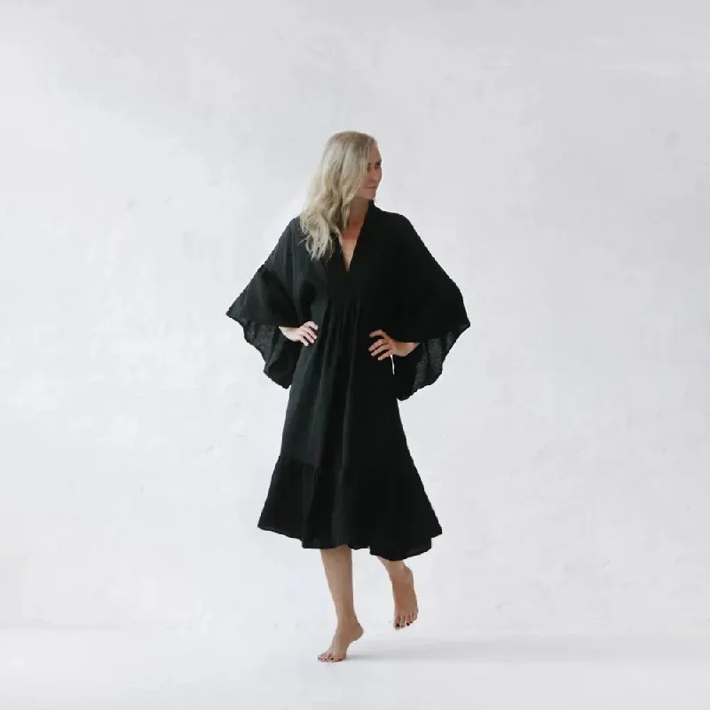 Sea Black Linen Dress by Seaside Tones Tunics Party sparkling