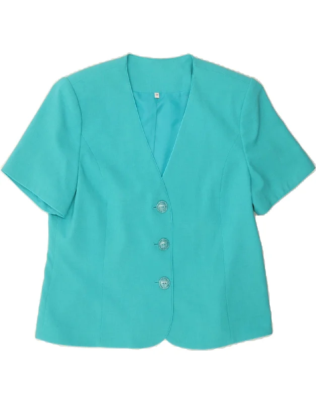 VINTAGE Womens 3 Button Short Sleeve Blazer Jacket UK 16 Large Turquoise Striped Jacket Polka Dot Jacket Floral Jacket VINTAGE Womens 3 Button Short Sleeve Blazer Jacket UK 16 Large Turquoise Striped Jacket Polka Dot Jacket Floral Jacket