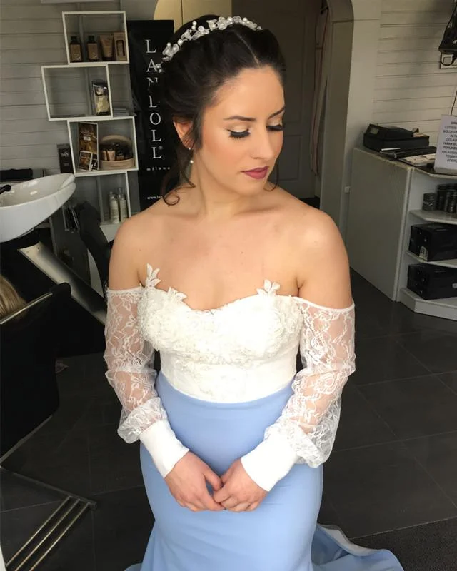 White Lace Long Sleeves Mermaid Evening Dress Off Shoulder Prom Dresses Tunics Hiking breathable