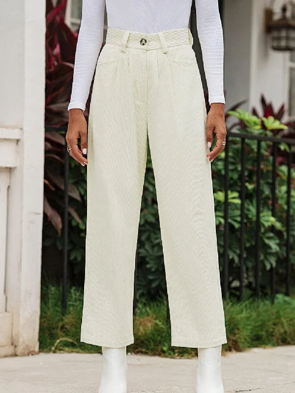 Beige Corduroy High Waist Trousers for Winter Casual Wear Trousers Striped Patterned Beige Corduroy High Waist Trousers for Winter Casual Wear Trousers Striped Patterned