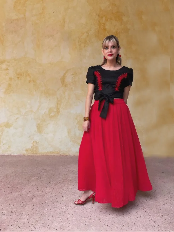 Amatenango Long Pleated Gauze Skirt modal blend skirt