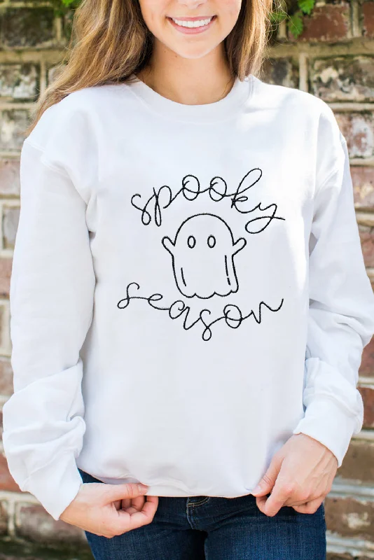 Beige Cute Ghost Spooky Season Graphic Halloween Sweatshirt Hooded Sweatshirt Casual Wear Street Style