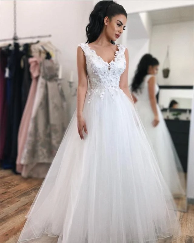 Lace V-neck Tulle Floor Length Prom Dresses 2018 Elegant Evening Gowns Tunics Versatile all-occasion